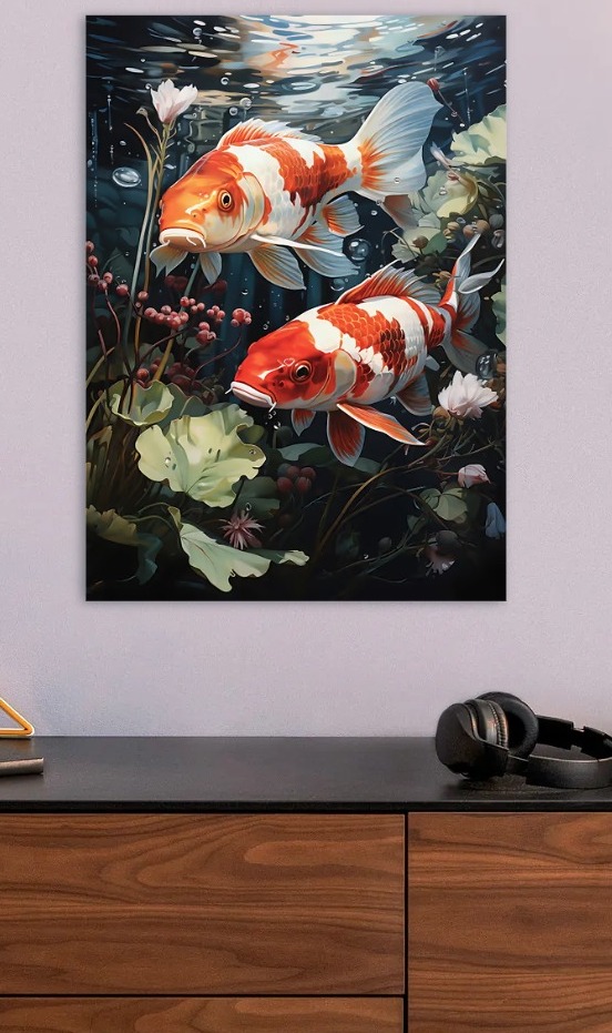 Two Koi Fish in Water — metal poster wall art by Lineer